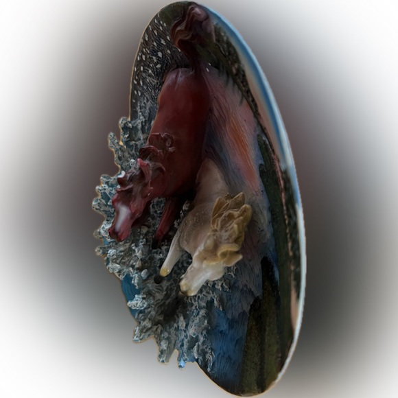 HORSE FIGURINE SCULPTURE vintage statue decor collectible resin plate stand / 3D - Picture 4 of 17